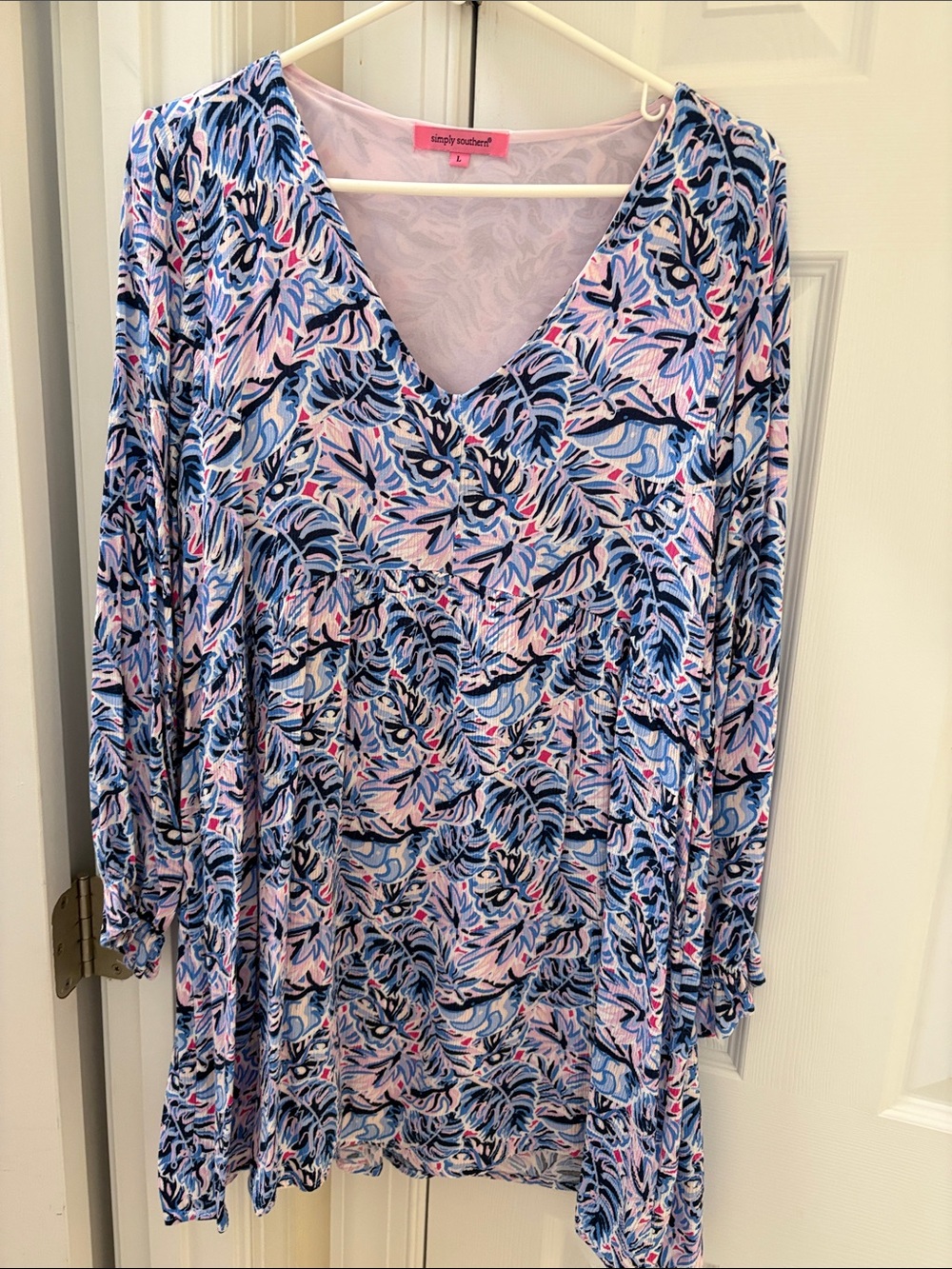 Simply Southern Blue & Pink Floral V-Neck dress
